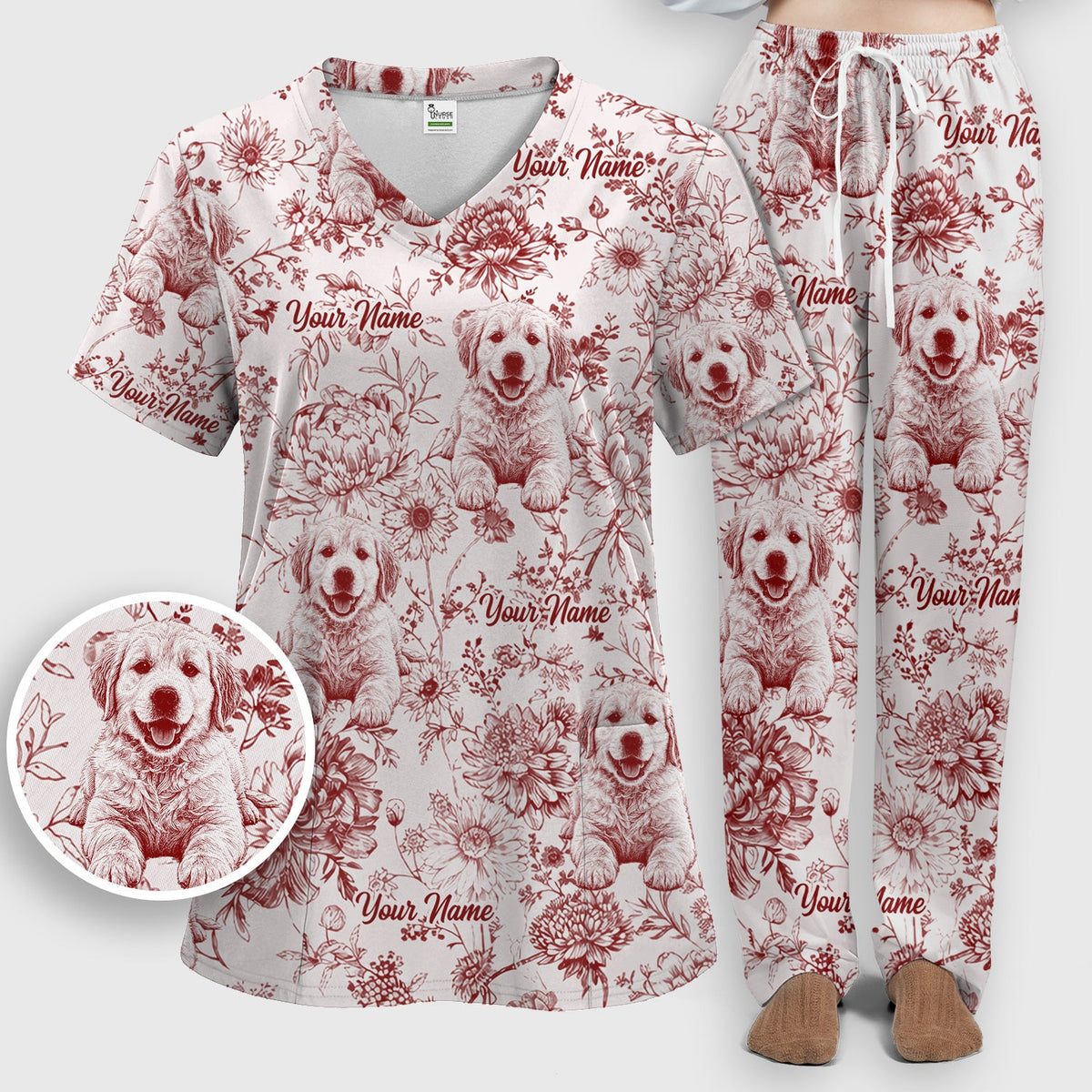 Personalized Pet Photo Floral Nurse Scrub Set