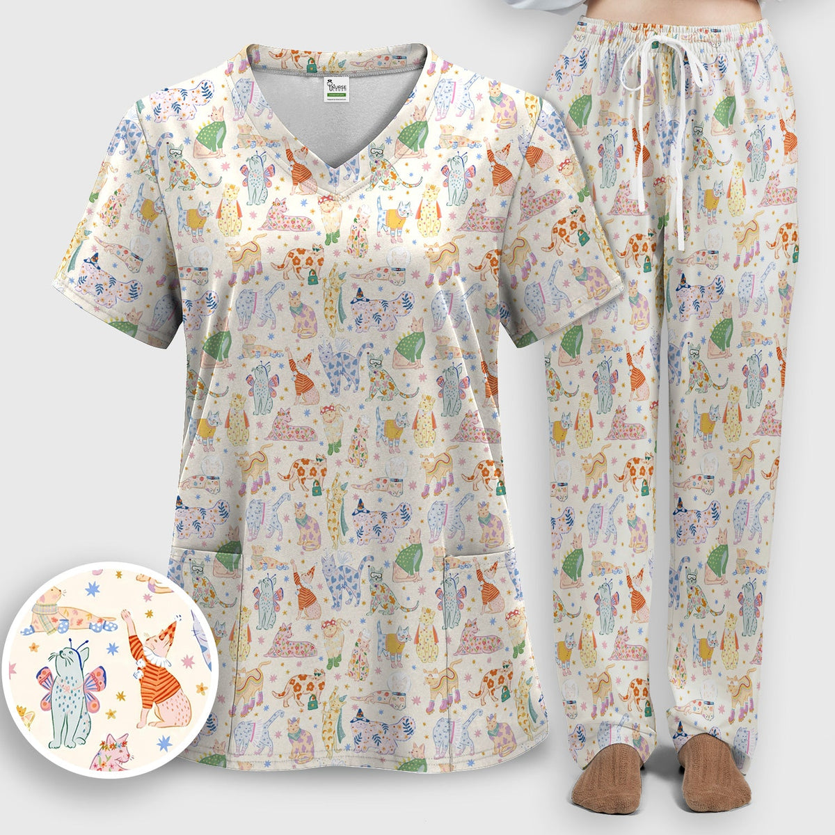 Colorful Cats Nurse Scrub Set
