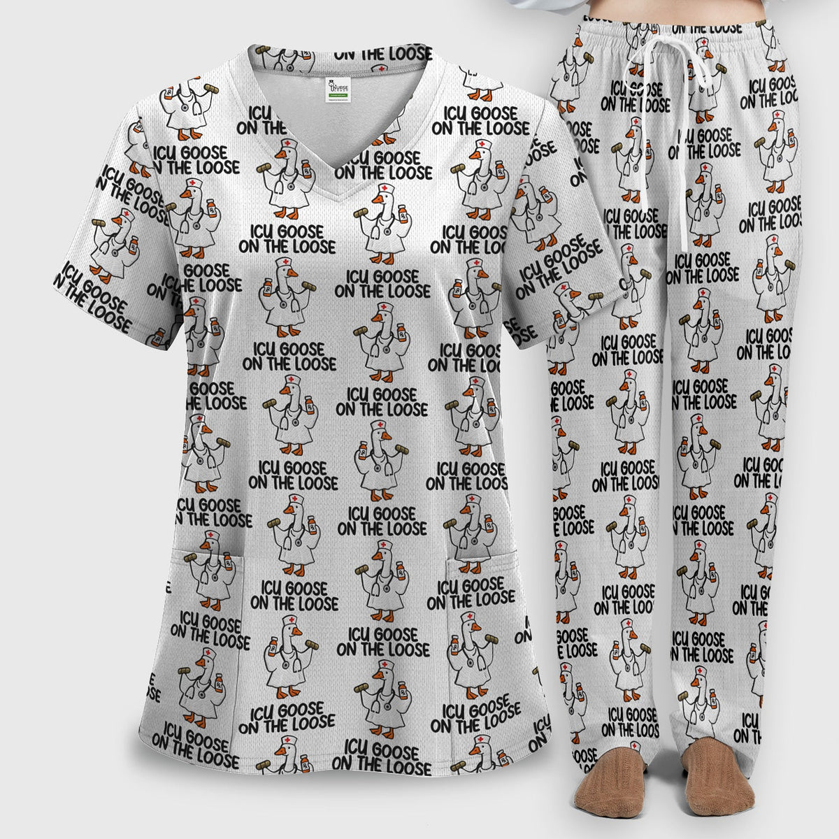 ICU Goose On The Loose Nurse Scrub Set