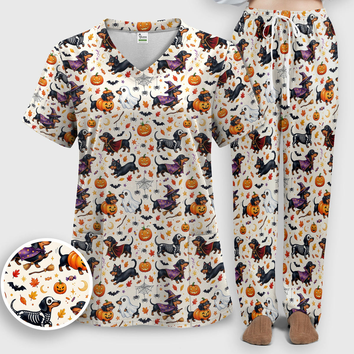 Halloween Dachshund Costume Nurse Scrub Set