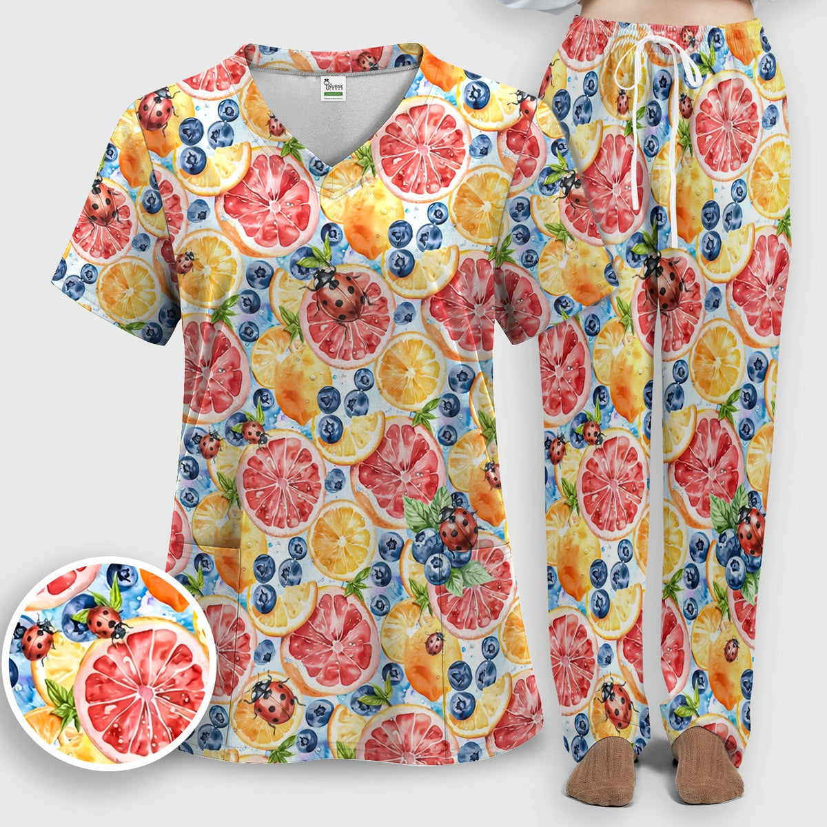 Citrus Berry Ladybug Nurse Scrub Set