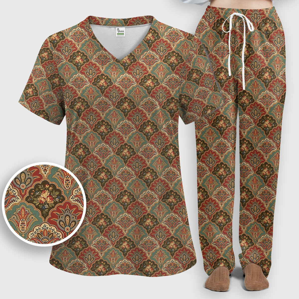 Vintage Floral Paisley Ornament Nurse Scrub Set