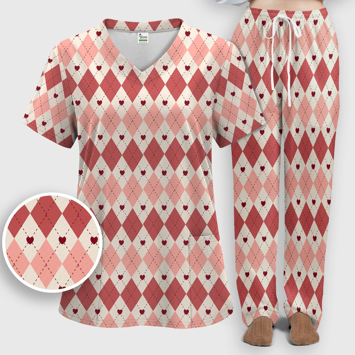 Red Argyle Plaid Nurse Scrub Set