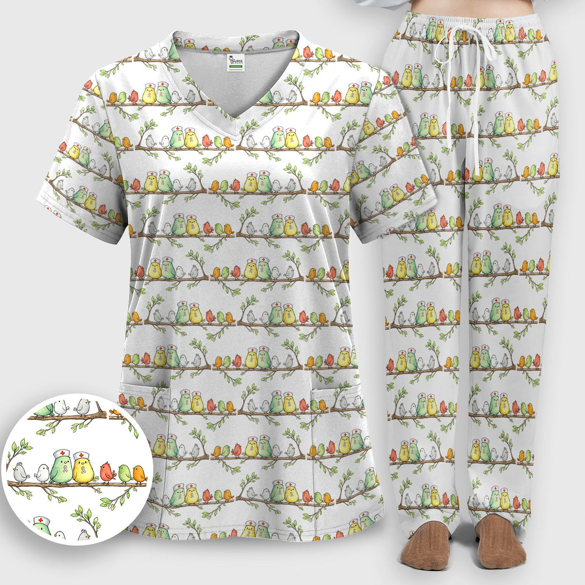Birds On Branches Nurse Scrub Set