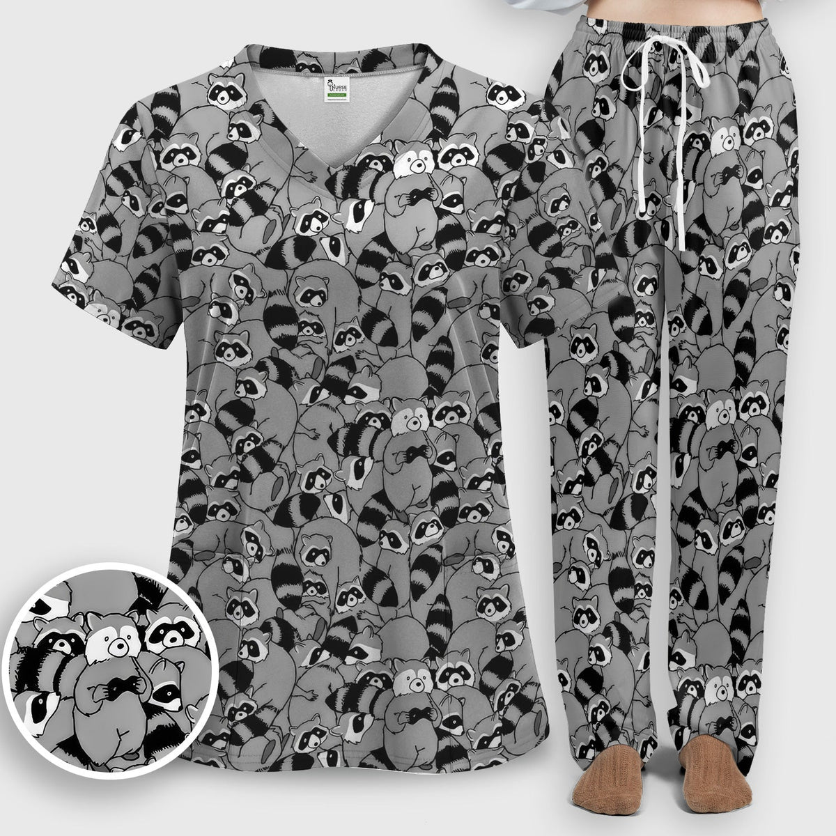 Raccoon Crowd Nurse Scrub Set