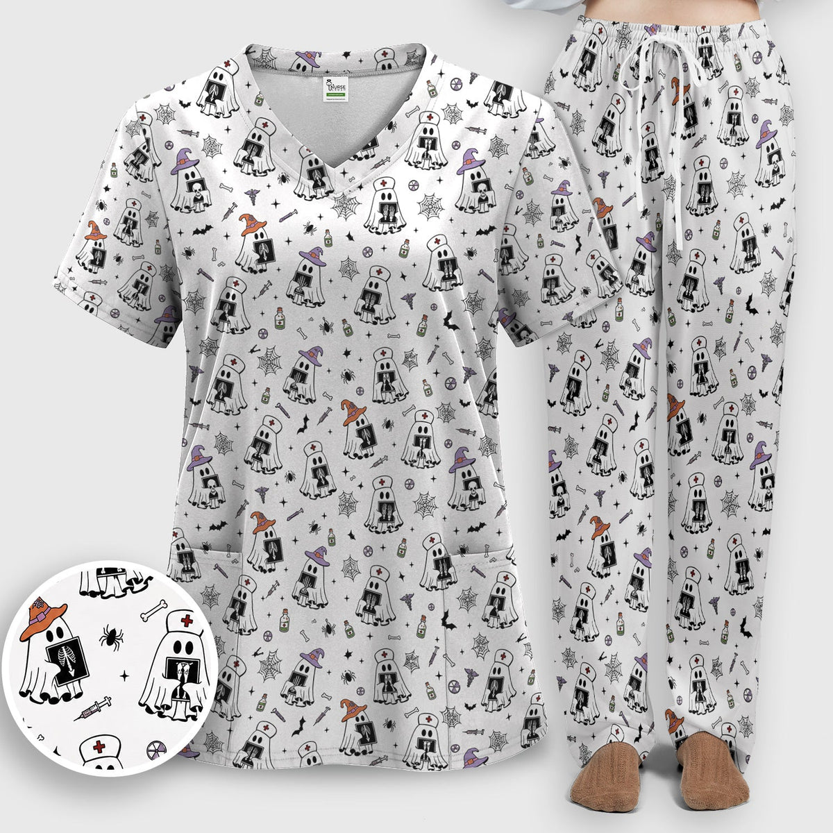 Ghost Nurses with X-Rays Scrub Set - Halloween Gift