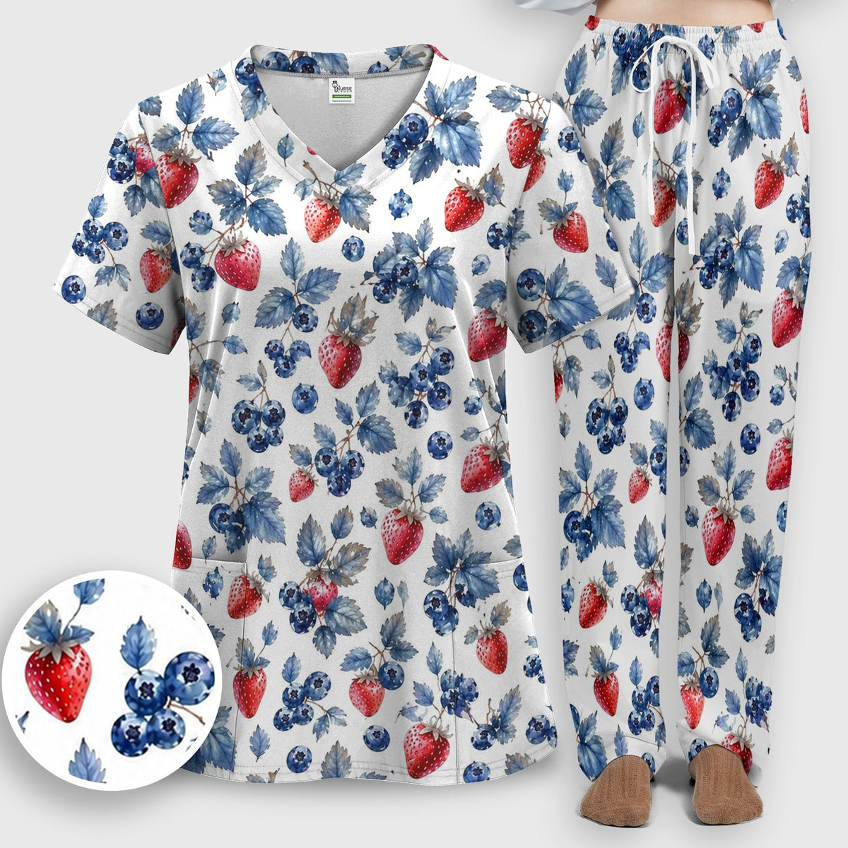 Strawberry & Blueberry Leaf Nurse Scrub Set