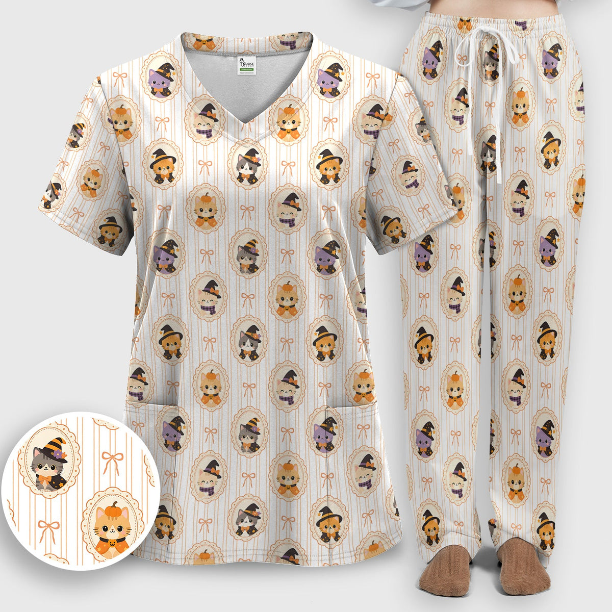 Halloween Cat Stripe Nurse Scrub Set