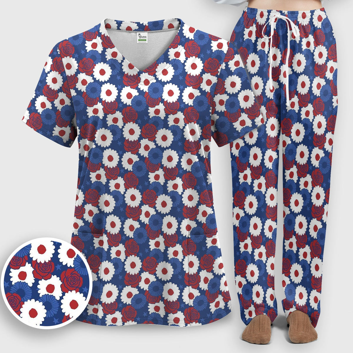 Daisy Rose Floral Nurse Scrub Set