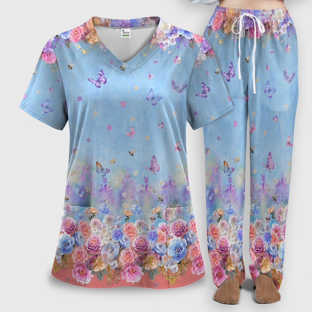 Pastel Flower Garden Nurse Scrub Set