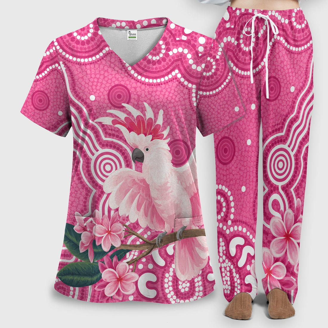 Pink Cockatoo Floral Dot Nurse Scrub Set