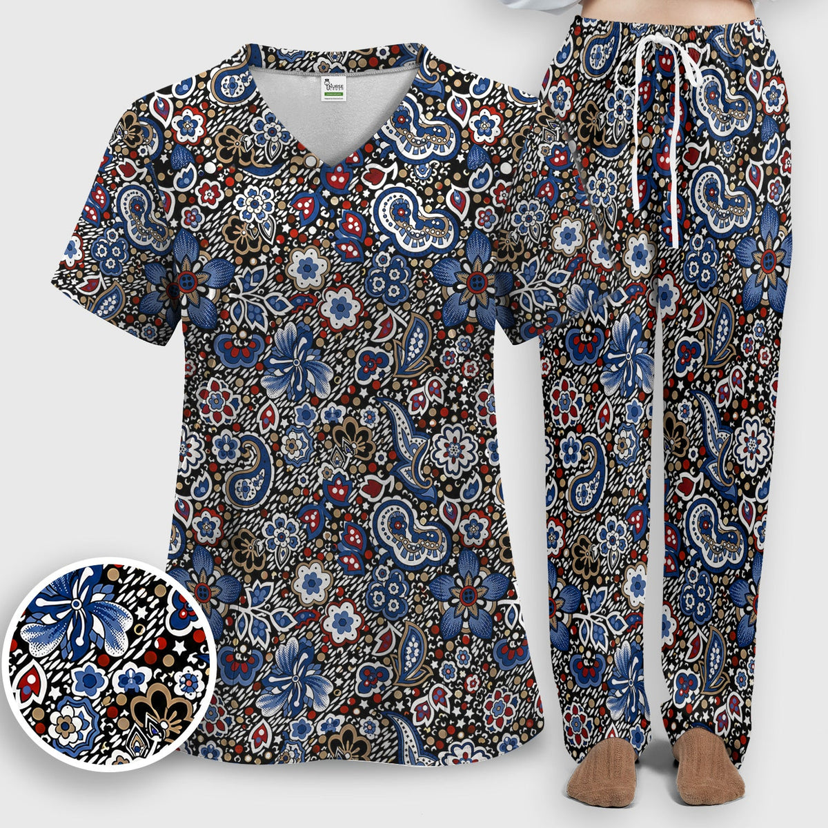 Classic Paisley Floral Nurse Scrub Set
