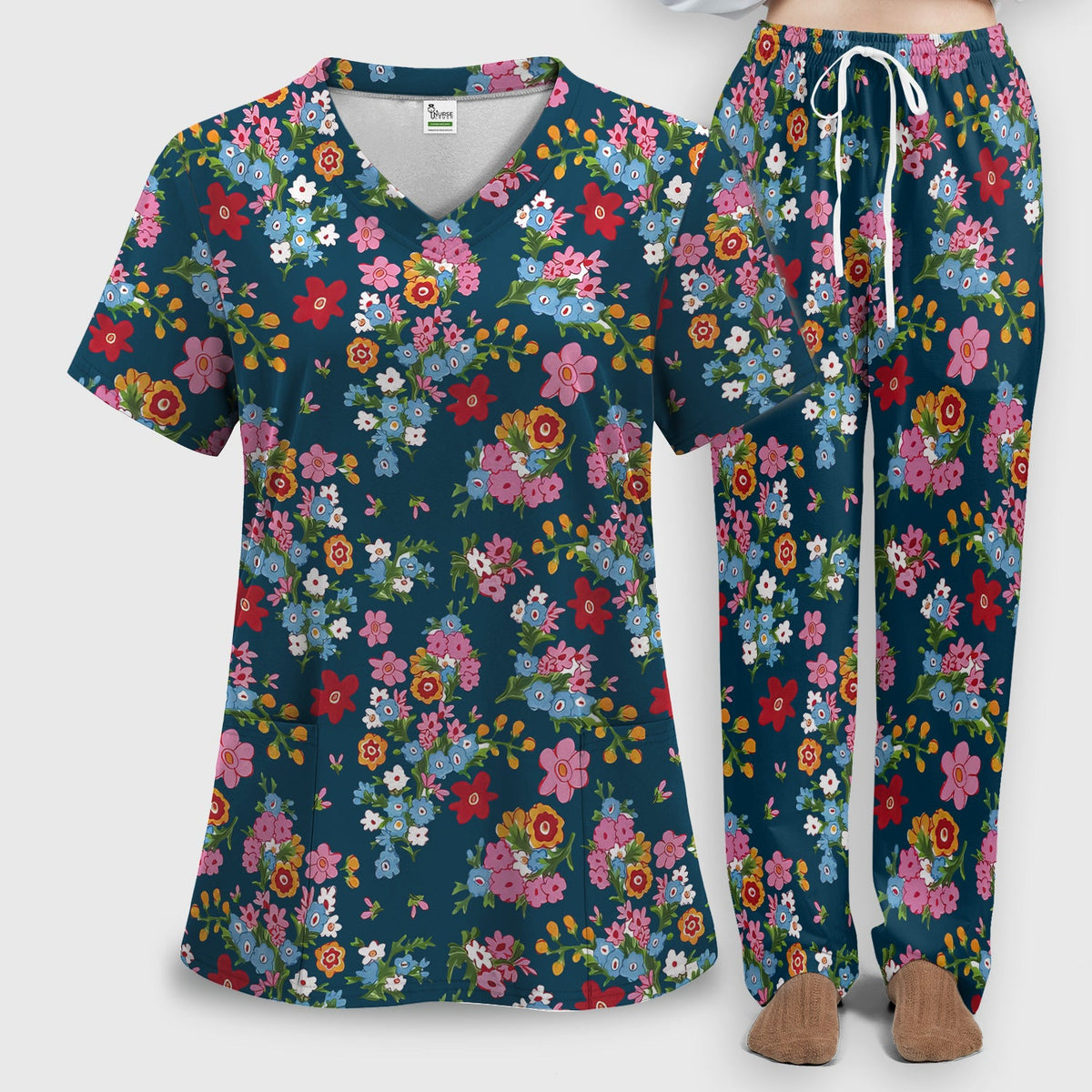 Vintage Floral Bouquet Nurse Scrub Set