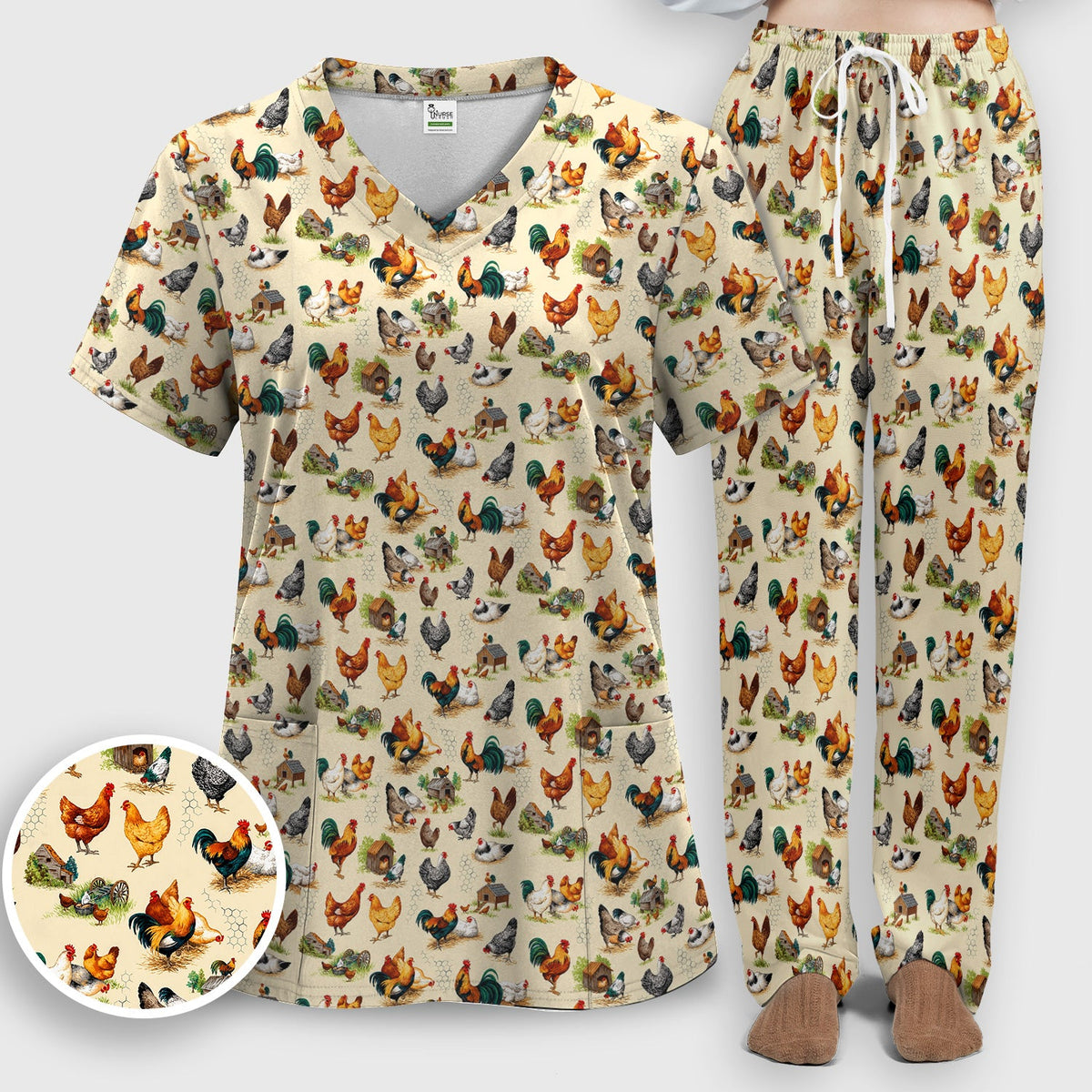 Farm Chicken Rooster Coop Nurse Scrub Set