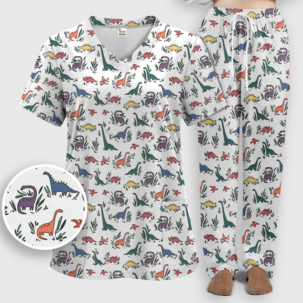 Dinosaur Leafy Garden Nurse Scrub Set