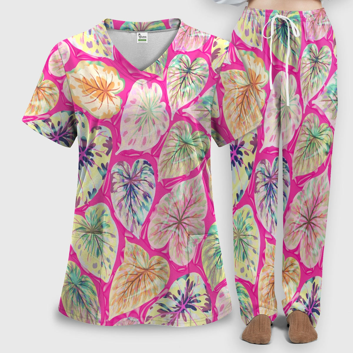 Tropical Colorful Leaf Nurse Scrub Set