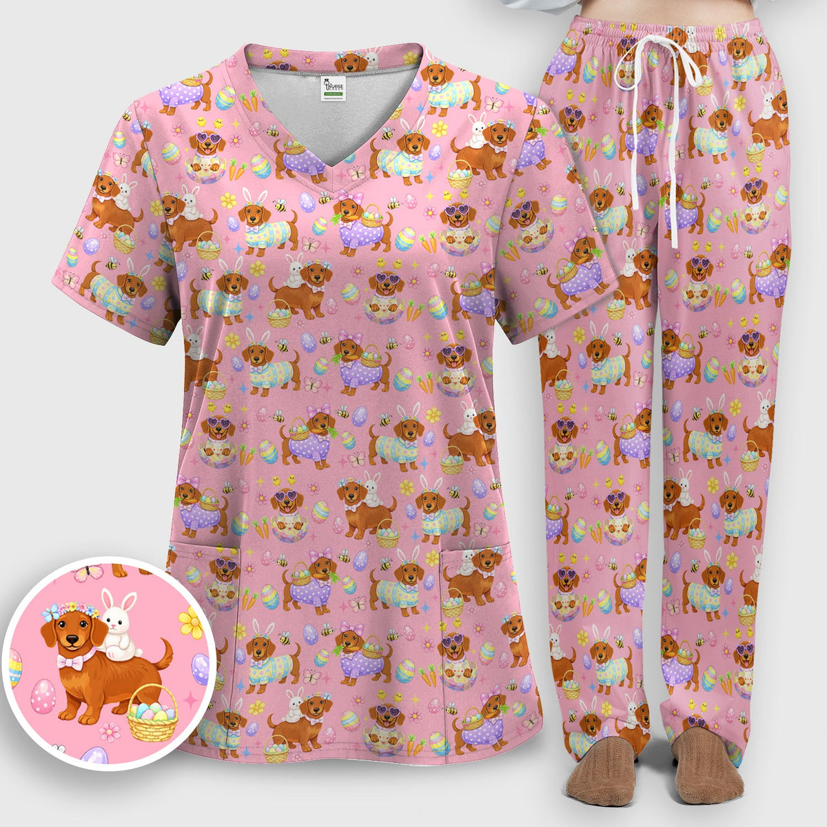 Easter Dachshund Nurse Scrub Set