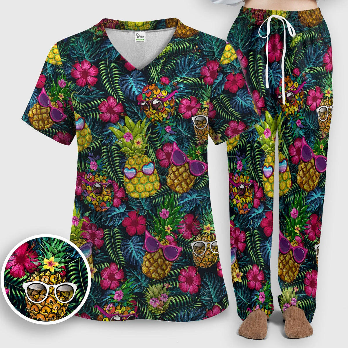 Tropical Pineapple Sunglasses Nurse Scrub Set