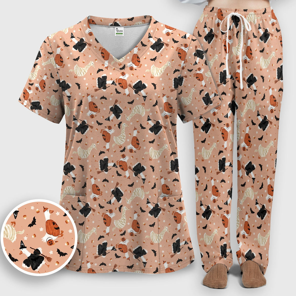 Goose Pumpkin Bat Nurse Scrub Set - Halloween Gift