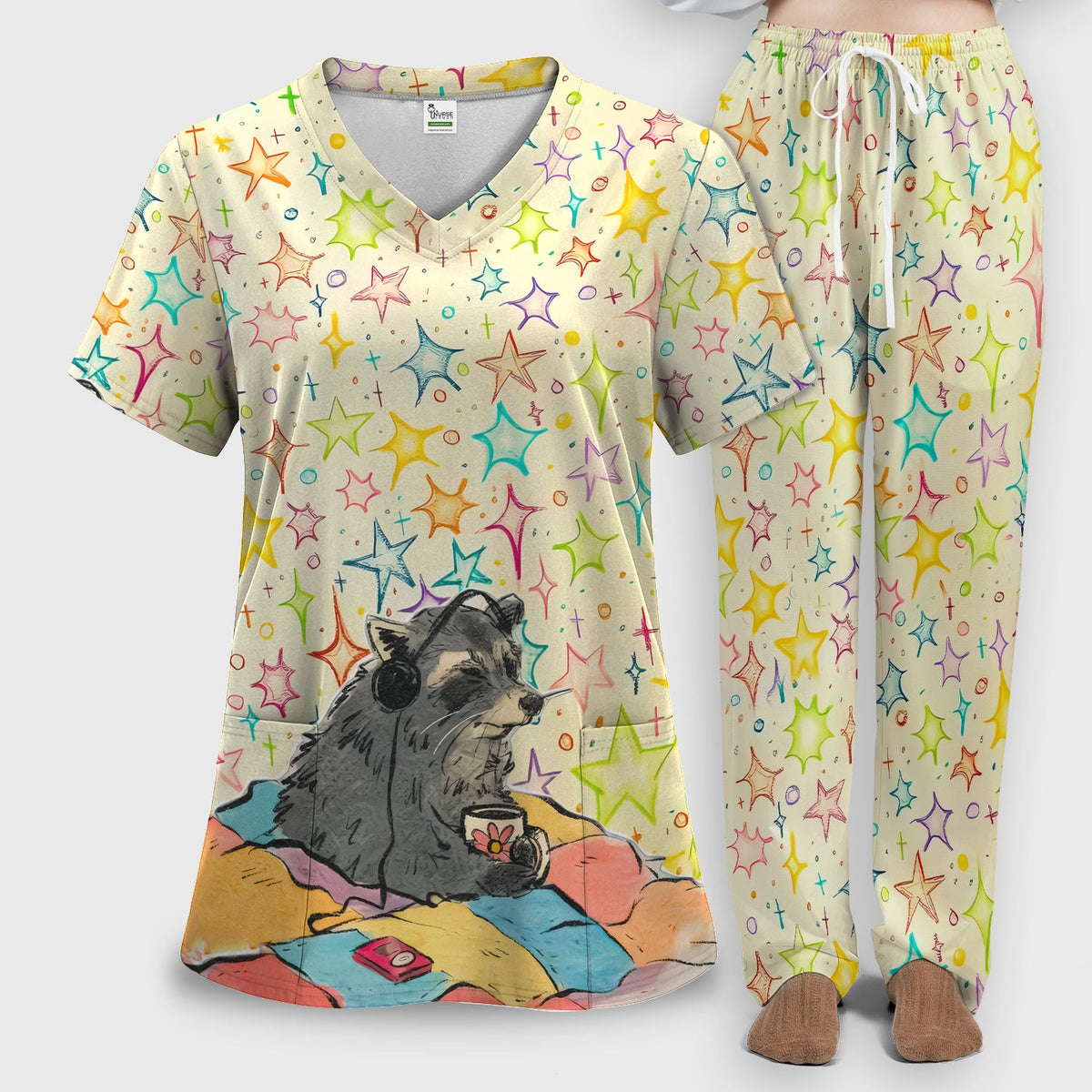 Chill Raccoon Starry Music Nurse Scrub Set