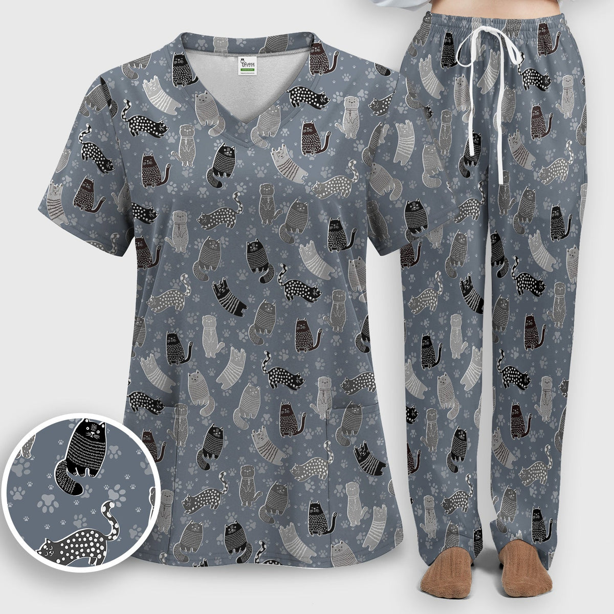 Cat Paw Print Nurse Scrub Set