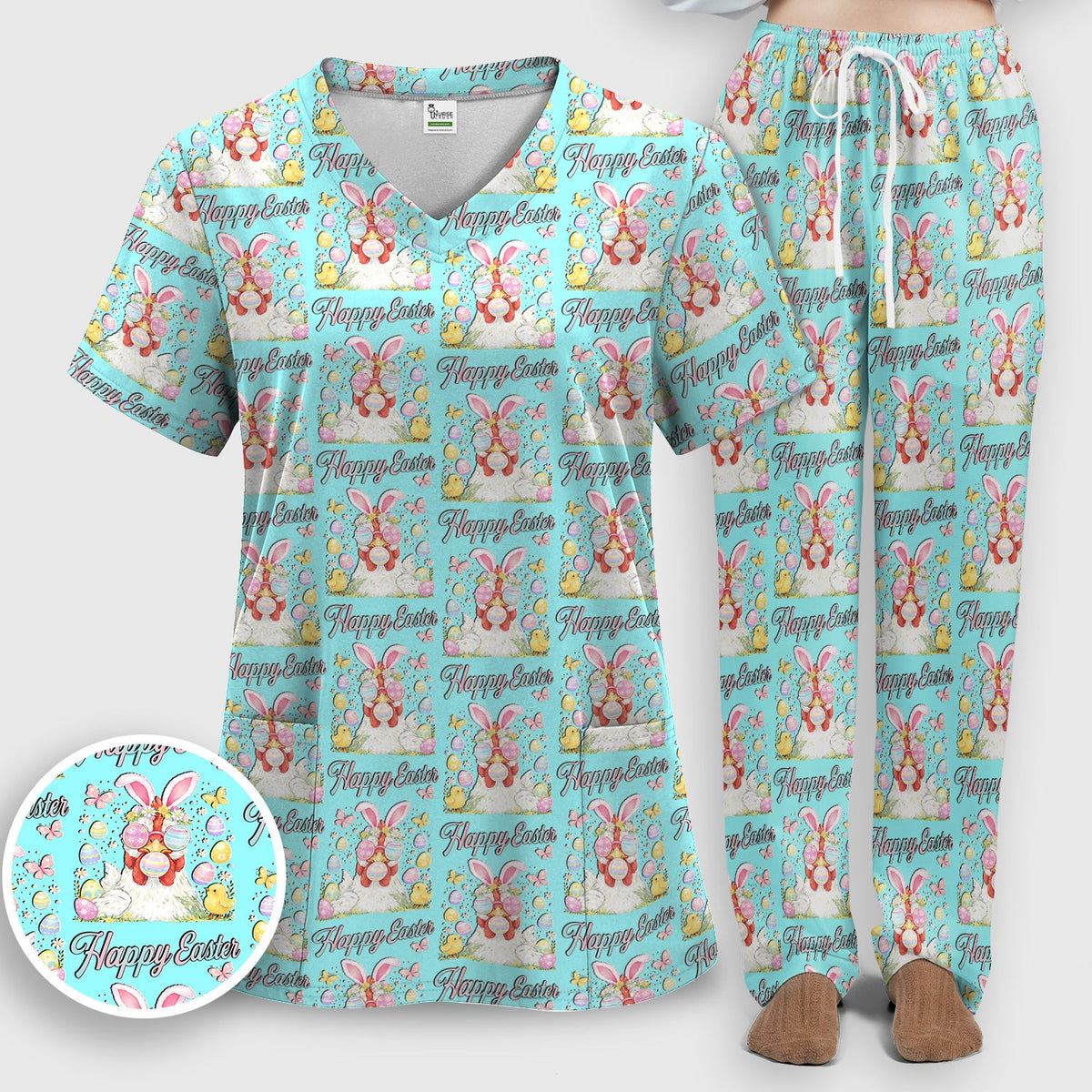 Bunny Eggs Nurse Scrub Set - Easter Gift