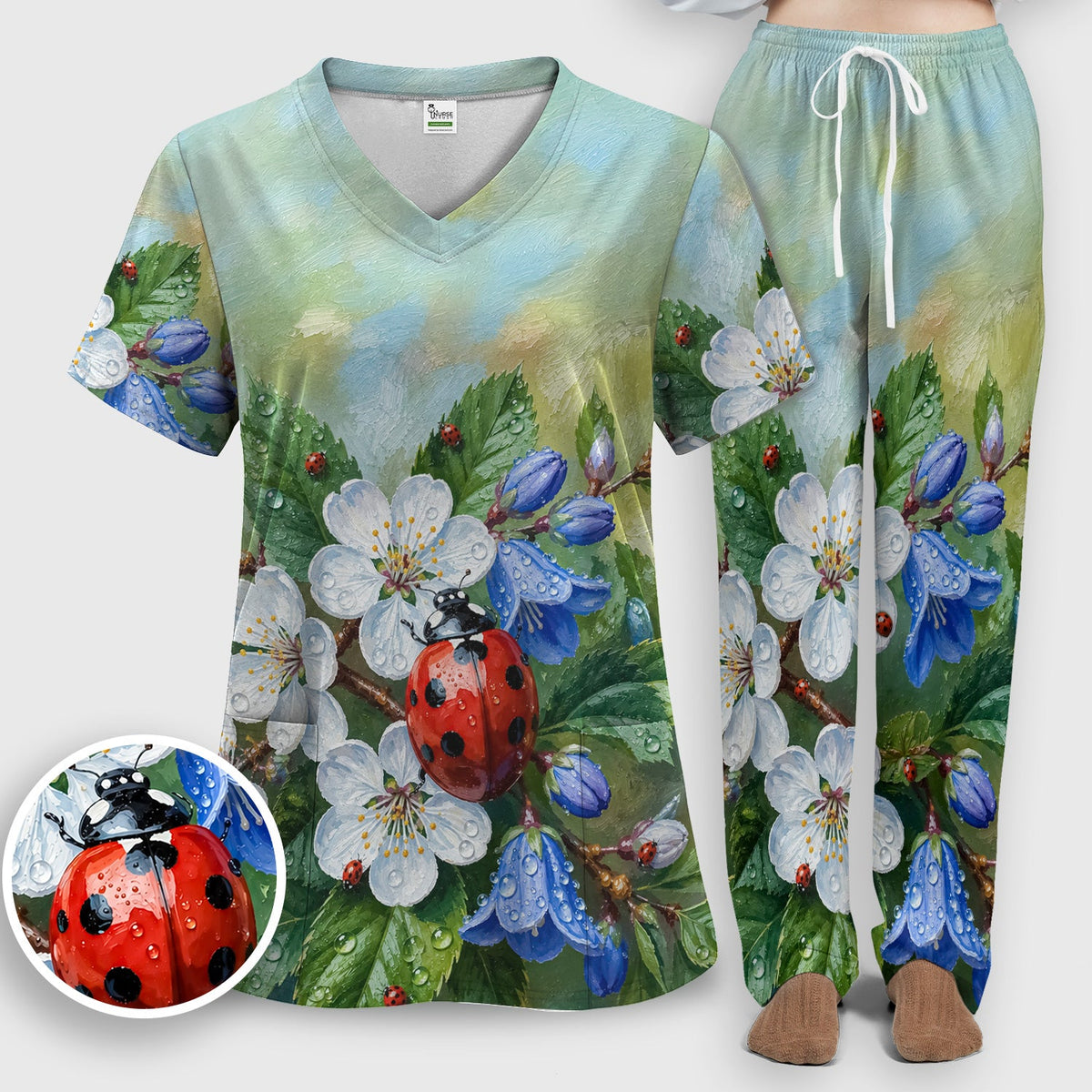 Ladybug Blossom Garden Nurse Scrub Set