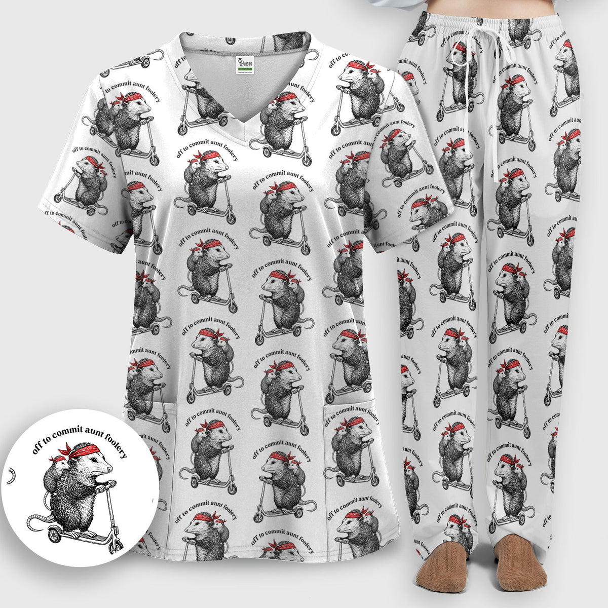 Aunt Foolery Opossum Nurse Scrub Set