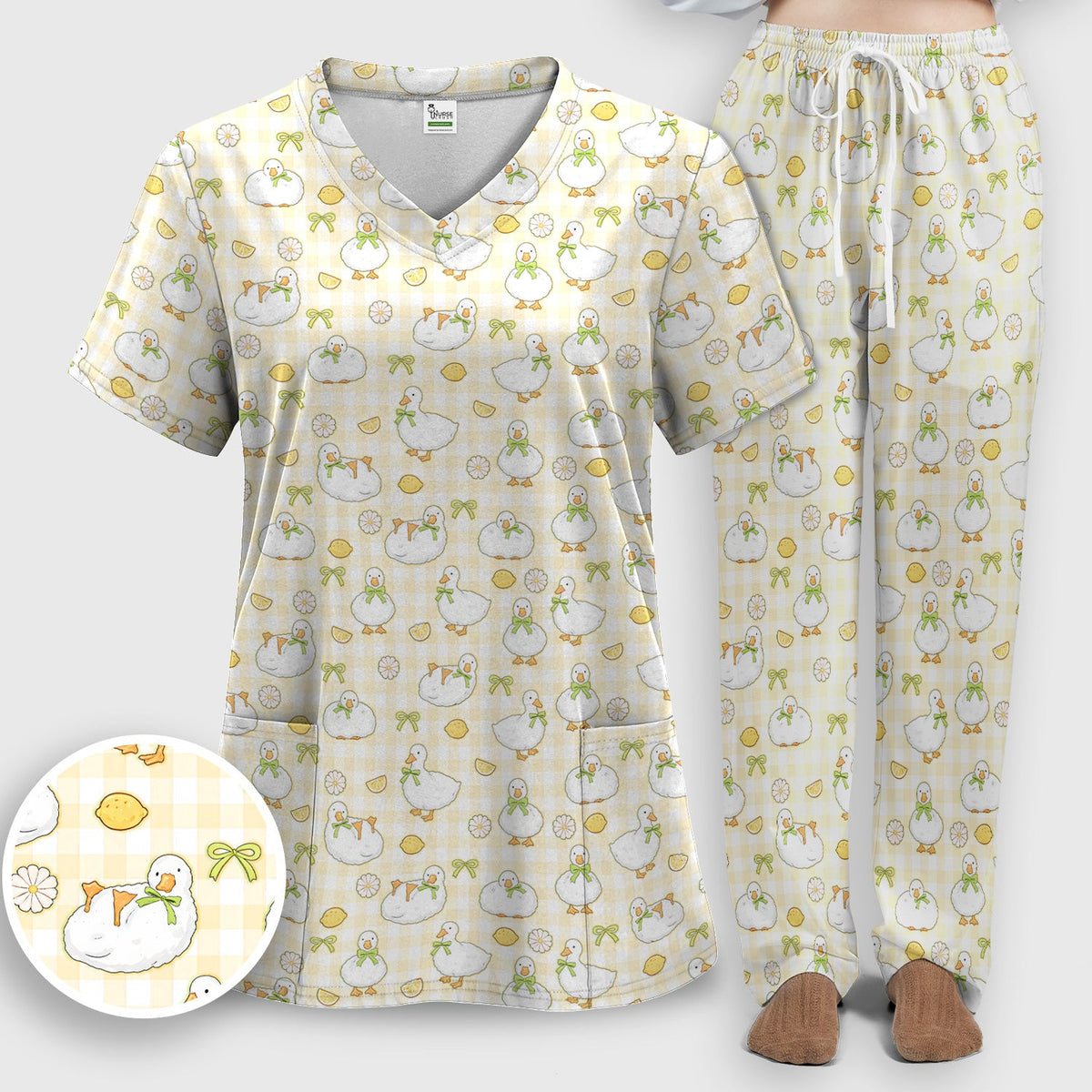 Adorable Ducks Lemon Daisy Nurse Scrub Set
