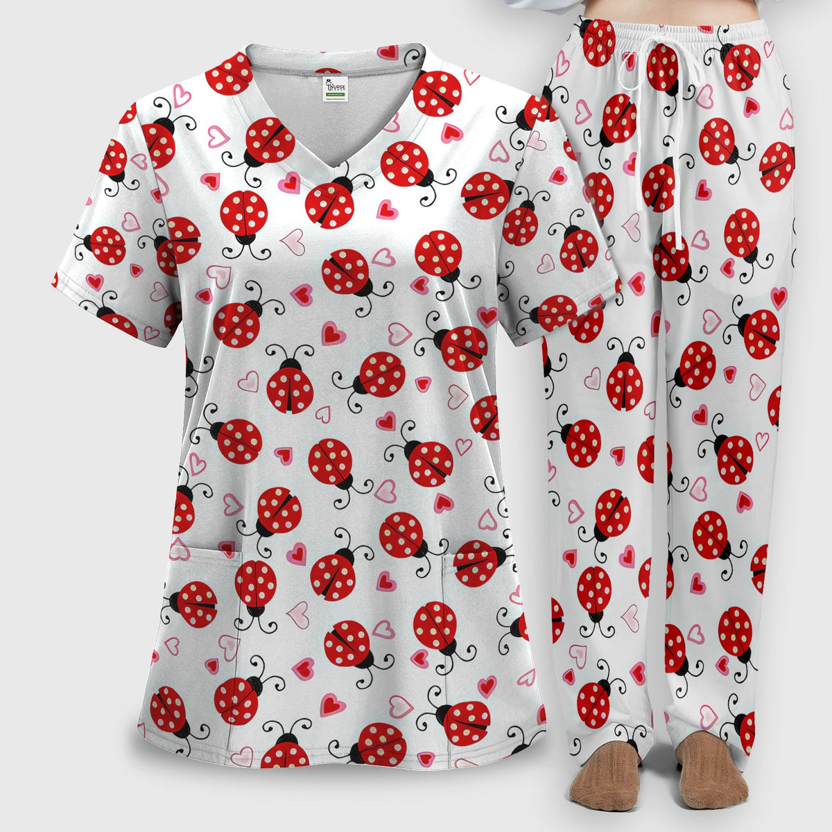 Ladybug Heart Love Nurse Scrub Set
