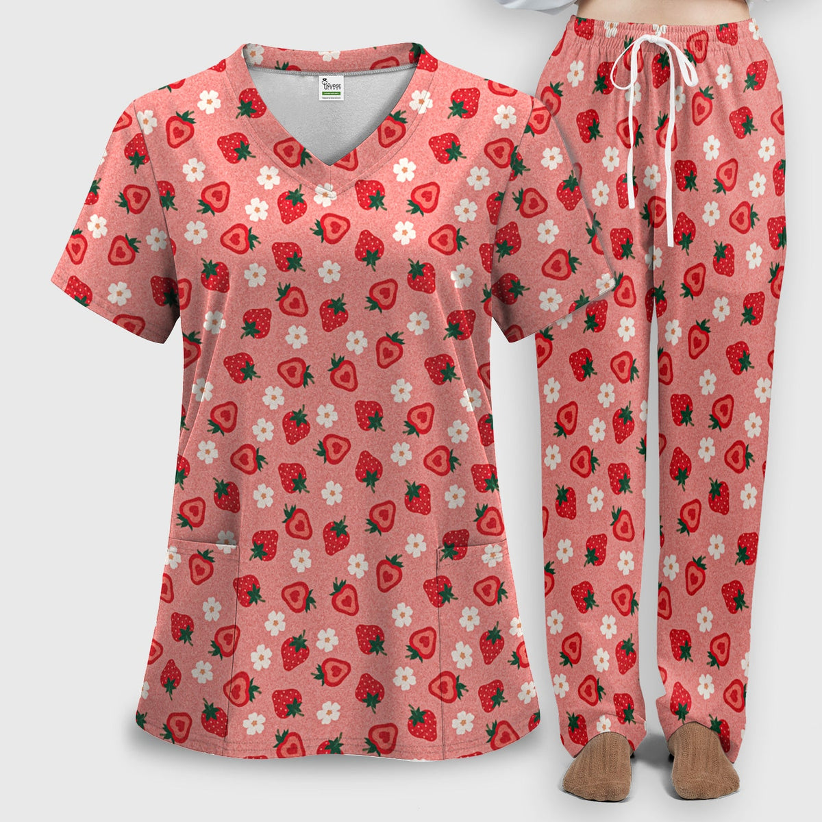 Sweet Strawberry Blossom Nurse Scrub Set