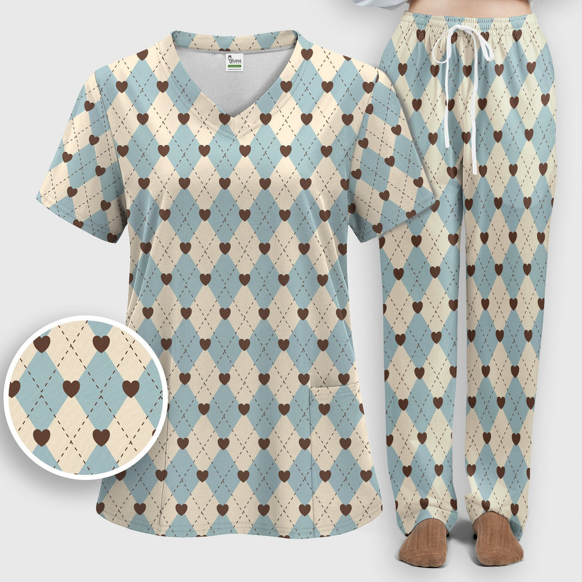 Plaid Heart Nurse Scrub Set