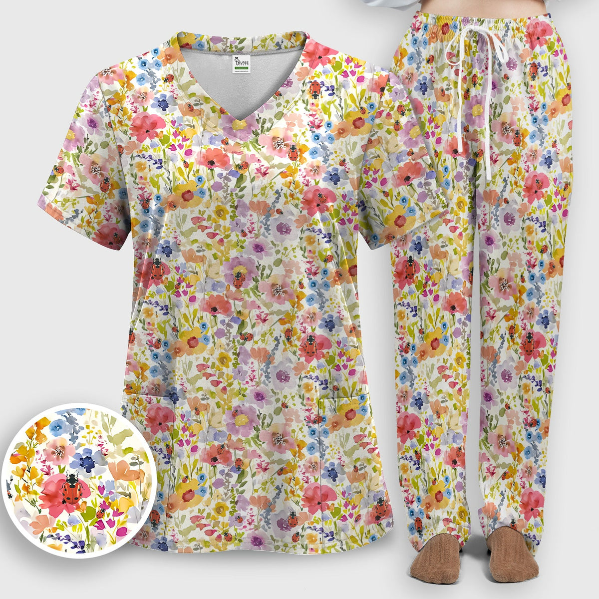 Wildflower Ladybug Garden Nurse Scrub Set