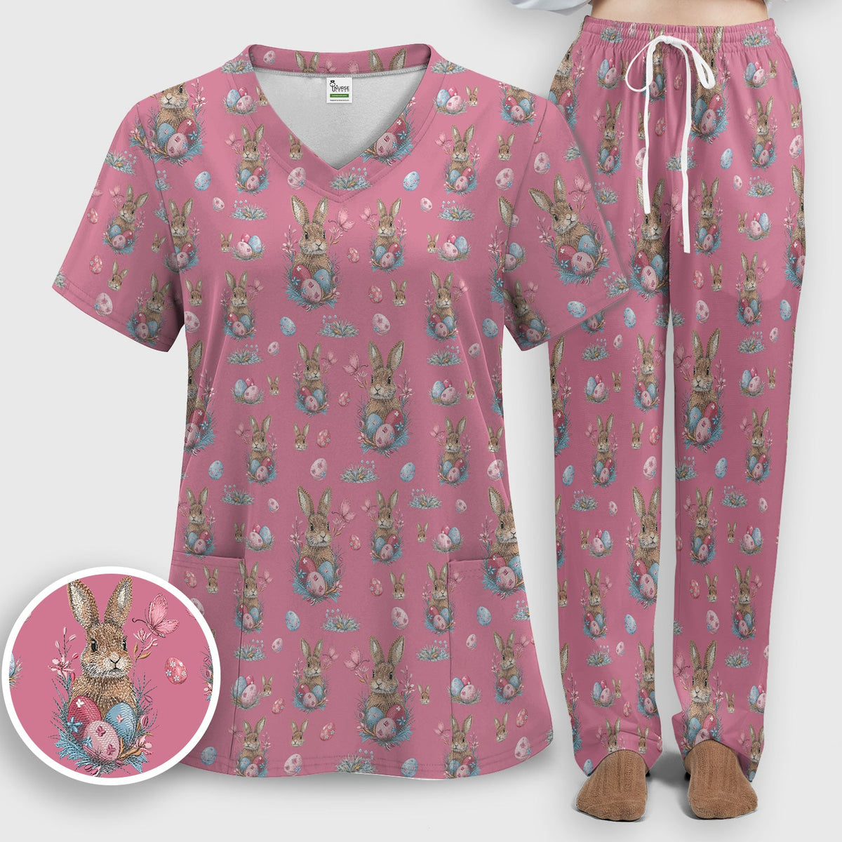 Pastel Easter Bunny Nest Nurse Scrub Set