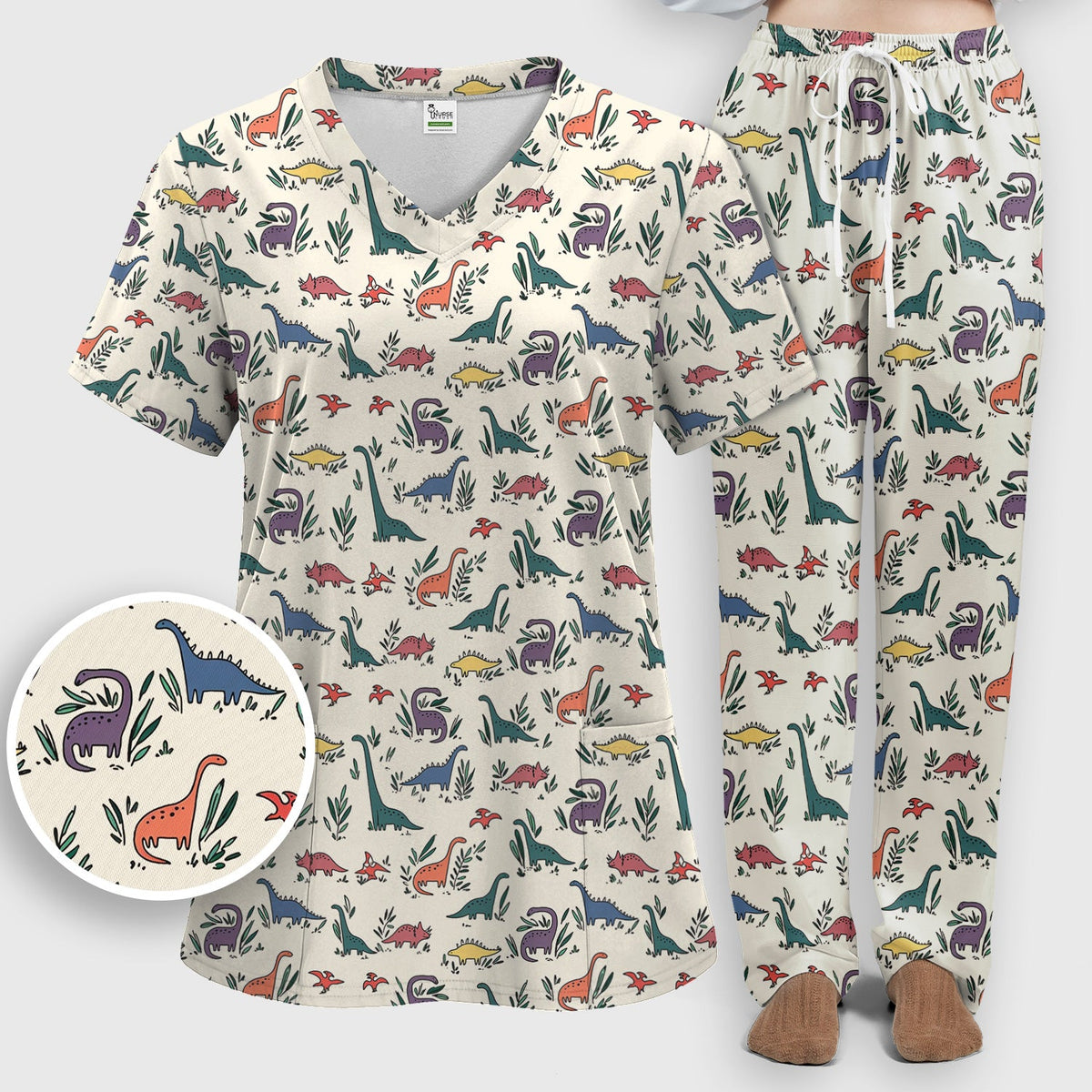 Dinosaur Leafy Garden Nurse Scrub Set