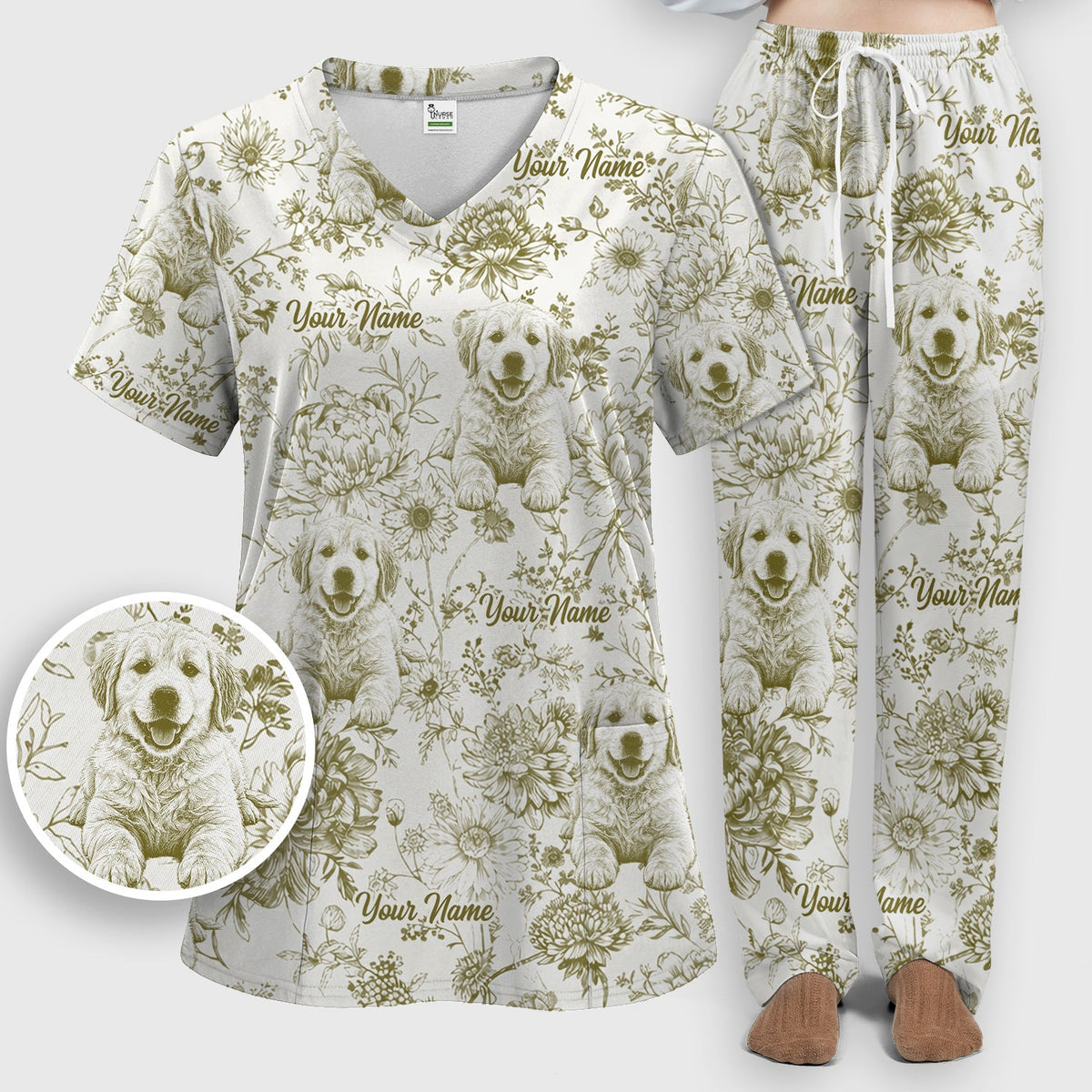 Personalized Pet Photo Floral Nurse Scrub Set
