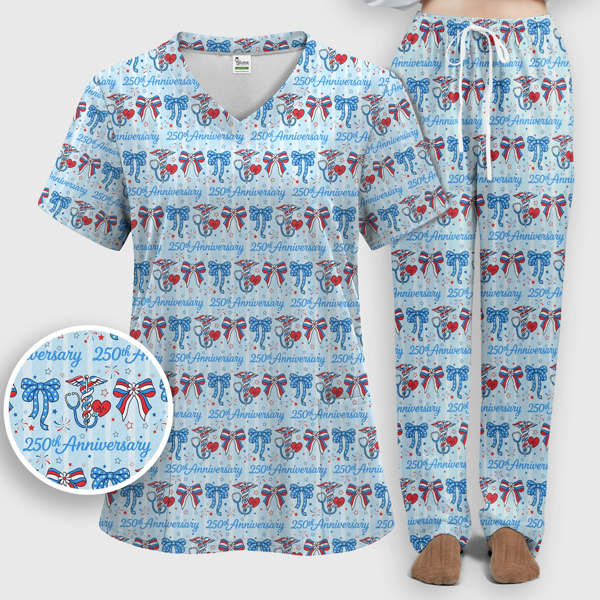 250th Anniversary Nurse Ribbon Heart Scrub Set