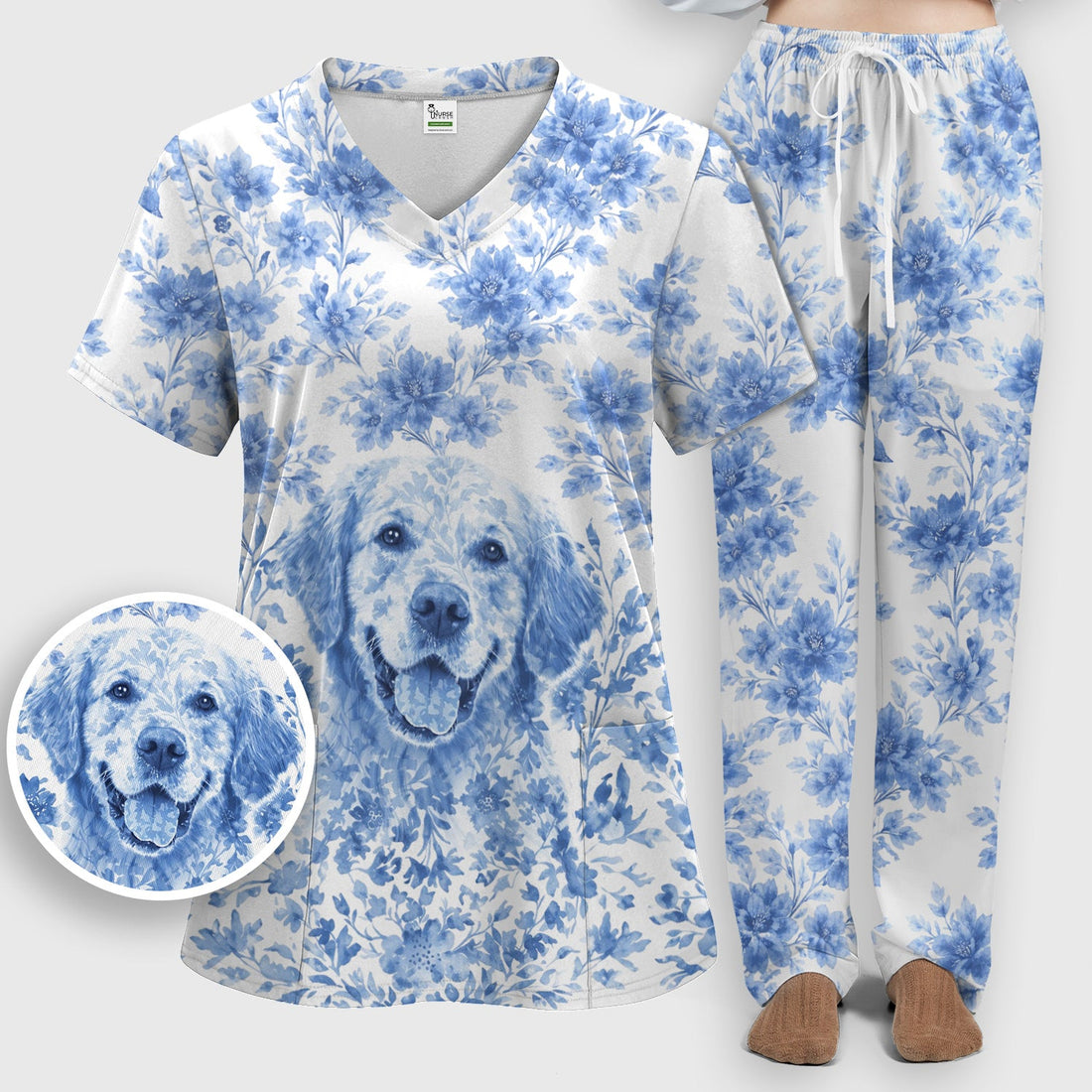 Personalized Pet Photo Floral Scrub Set