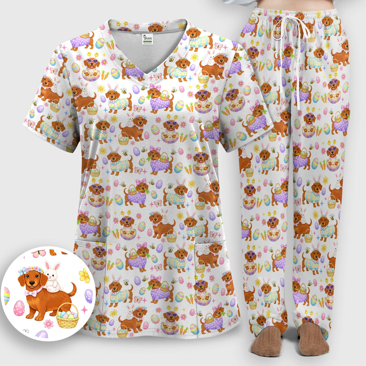 Easter Dachshund Nurse Scrub Set