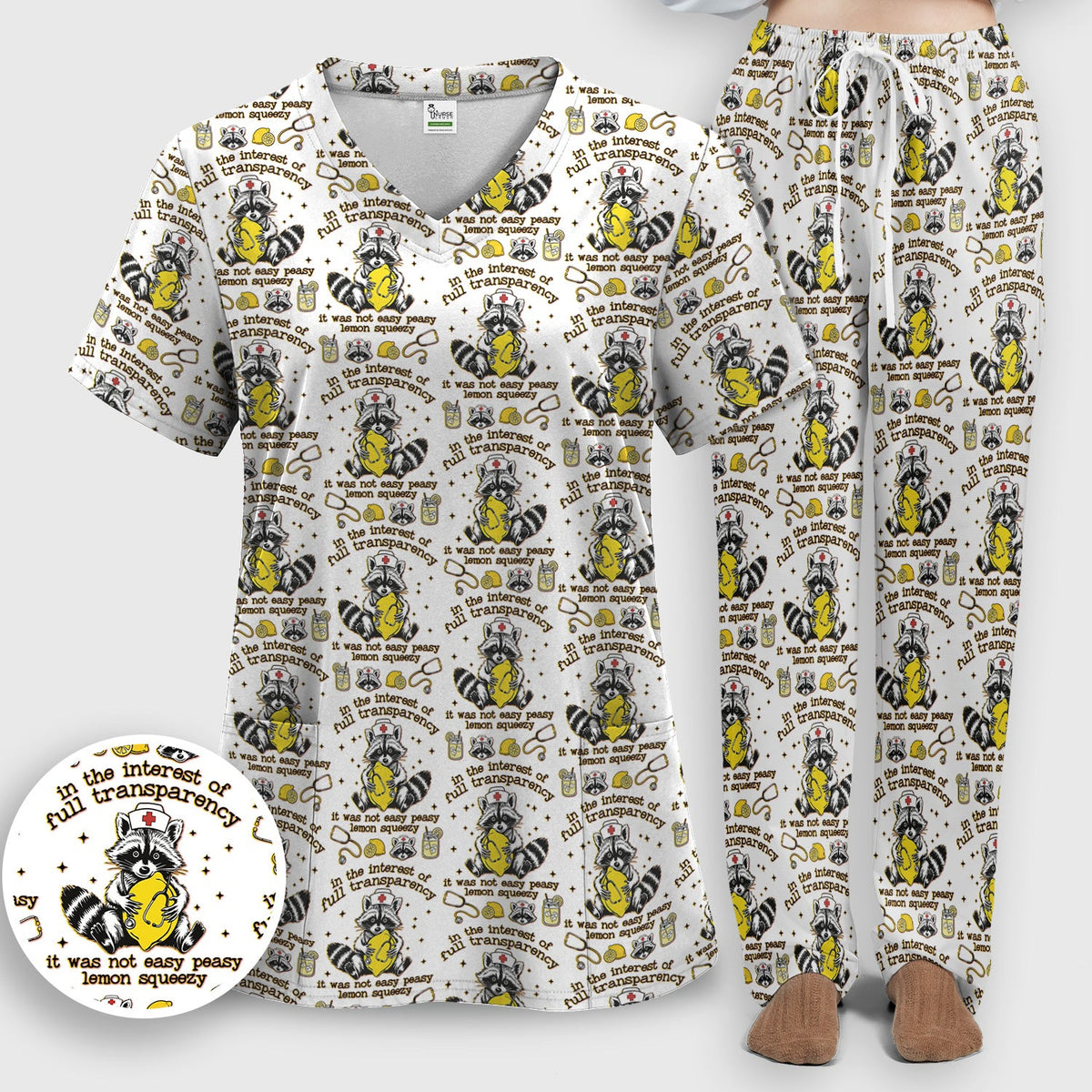 Raccoon Lemon Quote Nurse Scrub Set
