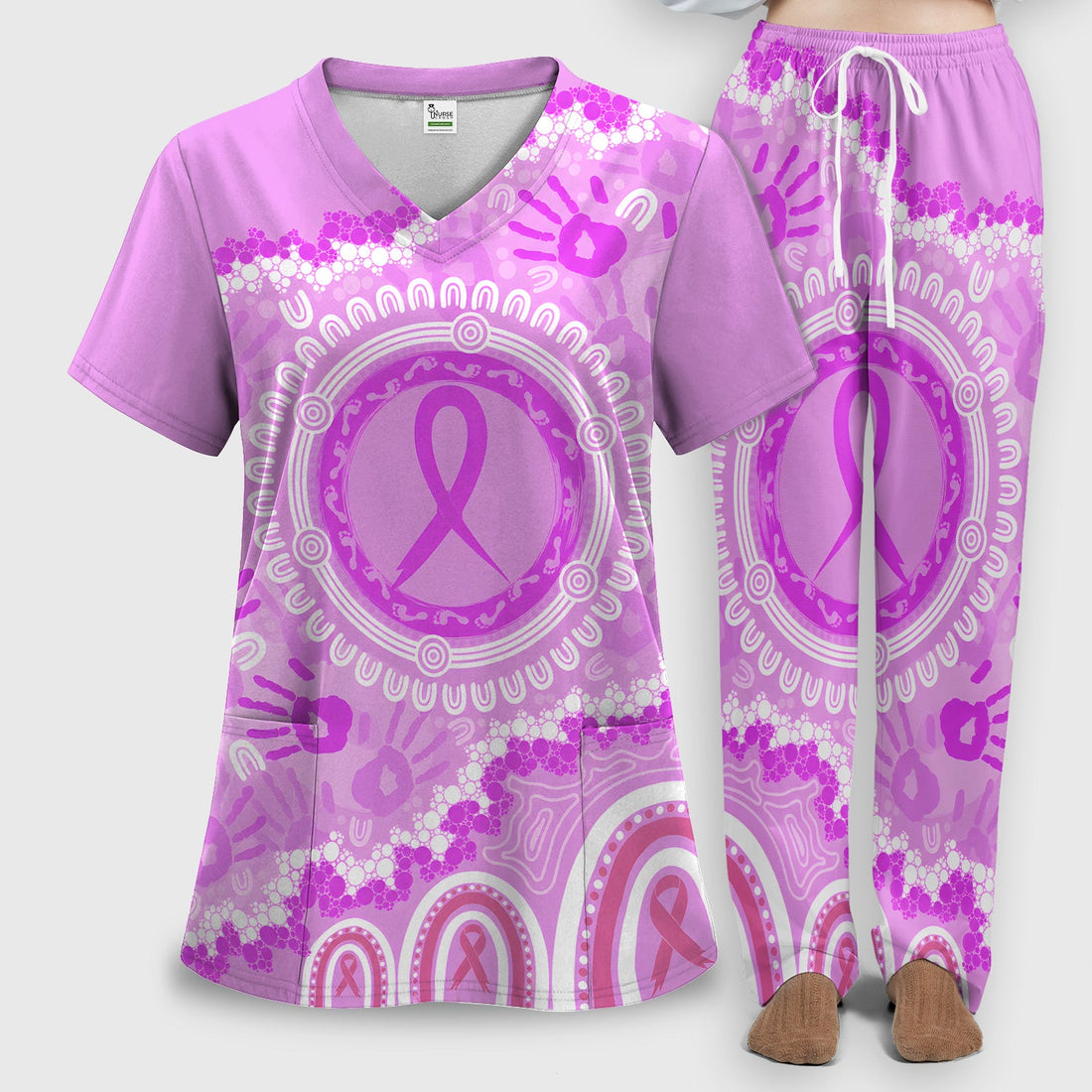 Pink Ribbon Breast Cancer Nurse Scrub Set