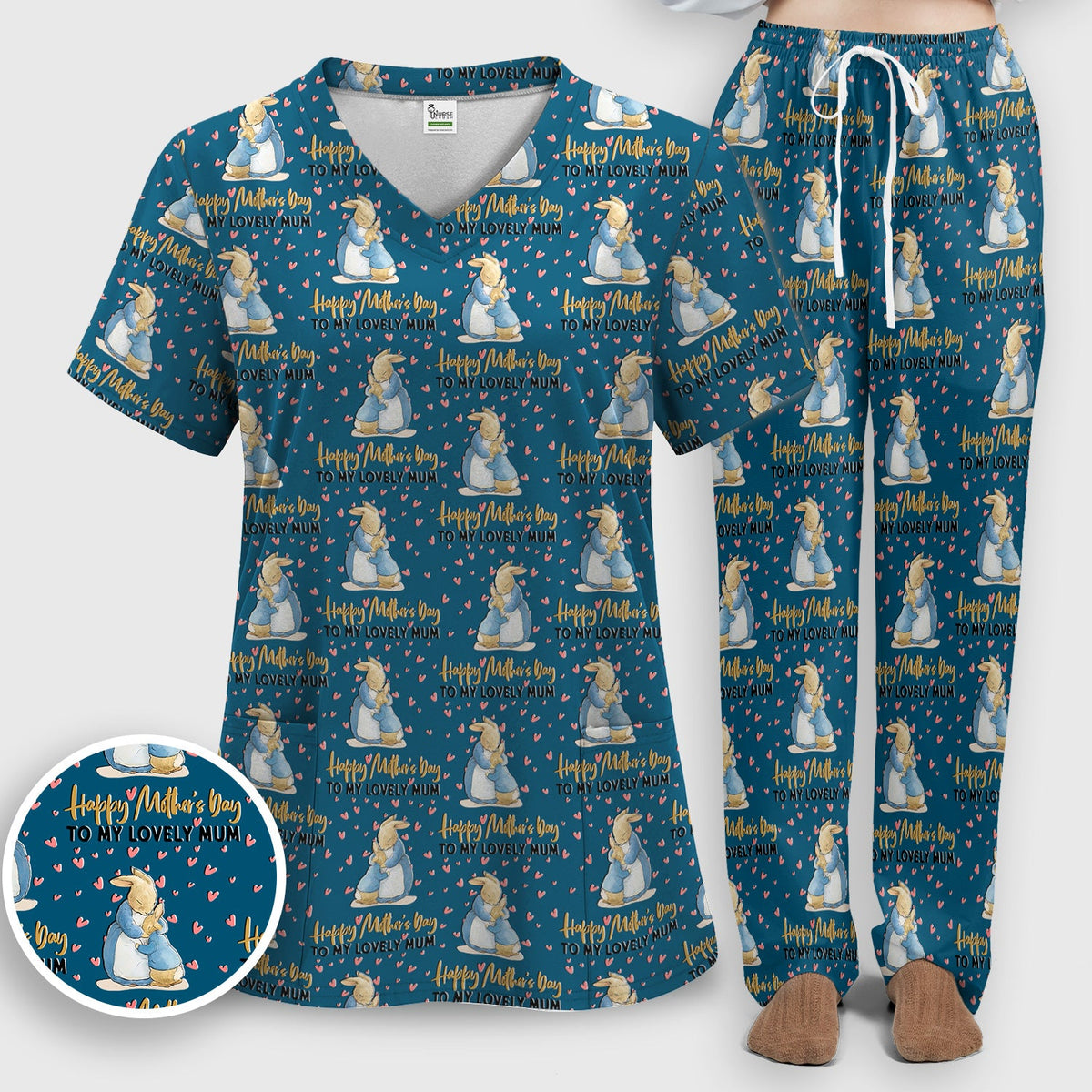 Mothers Day Bunny Love Nurse Scrub Set