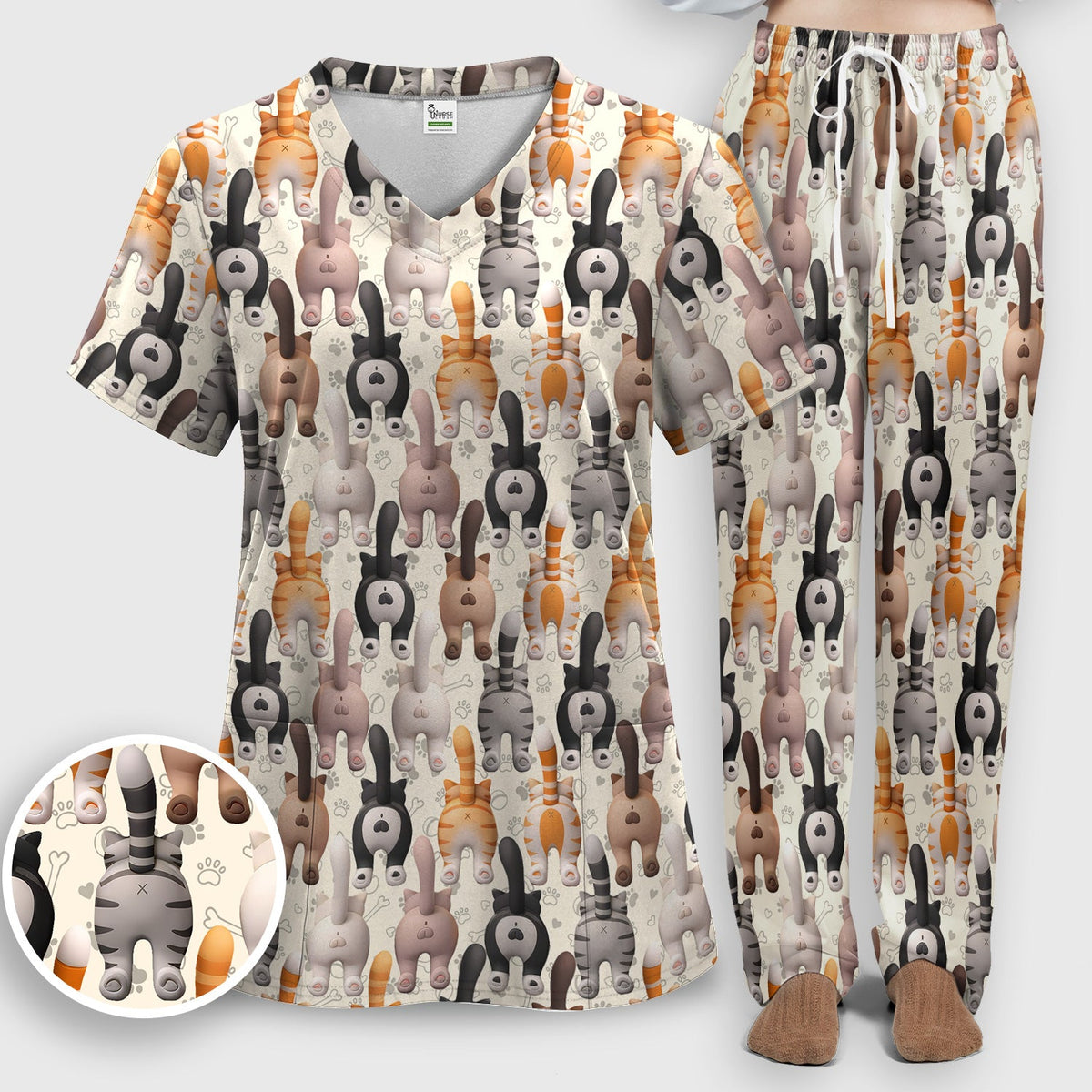 Cat Butt Paw Print Nurse Scrub Set