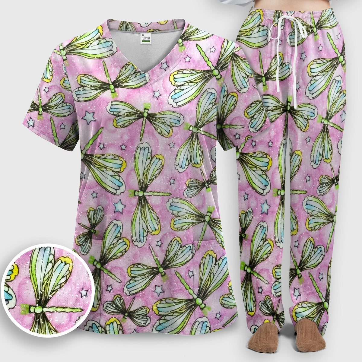 Dragonfly Pink Starry Nurse Scrub Set
