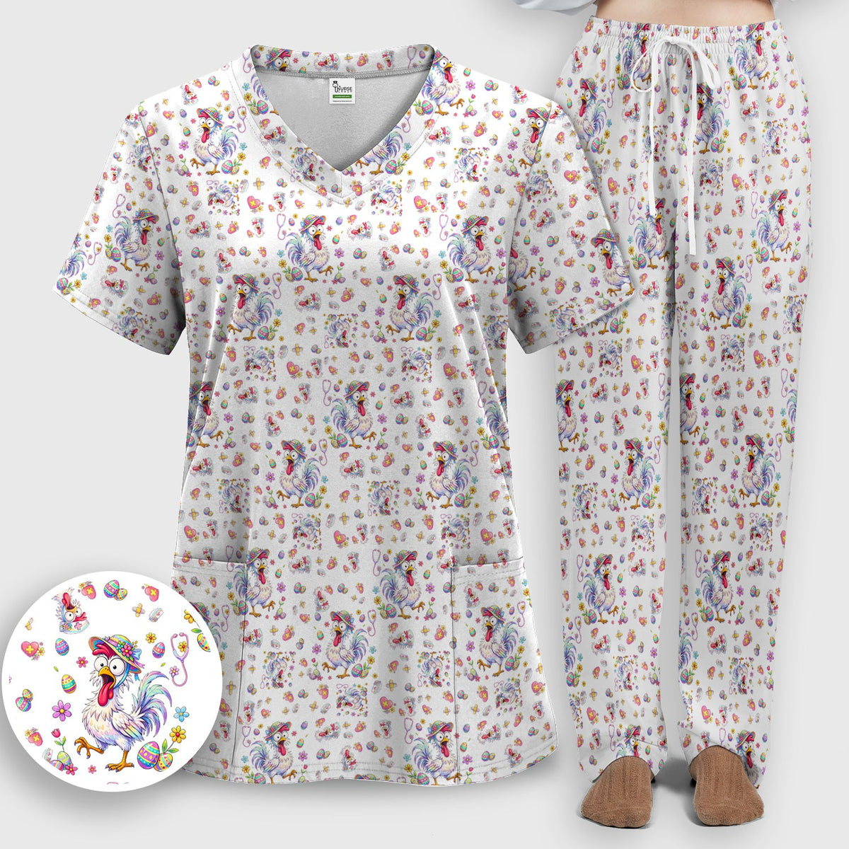 Easter Chicken Nurse Scrub Set