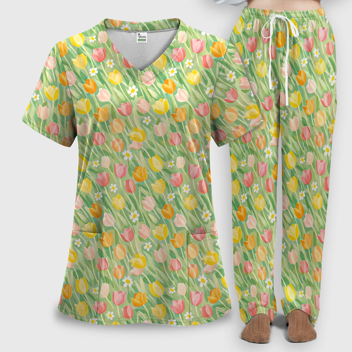 Cheerful Tulip Meadow Nurse Scrub Set