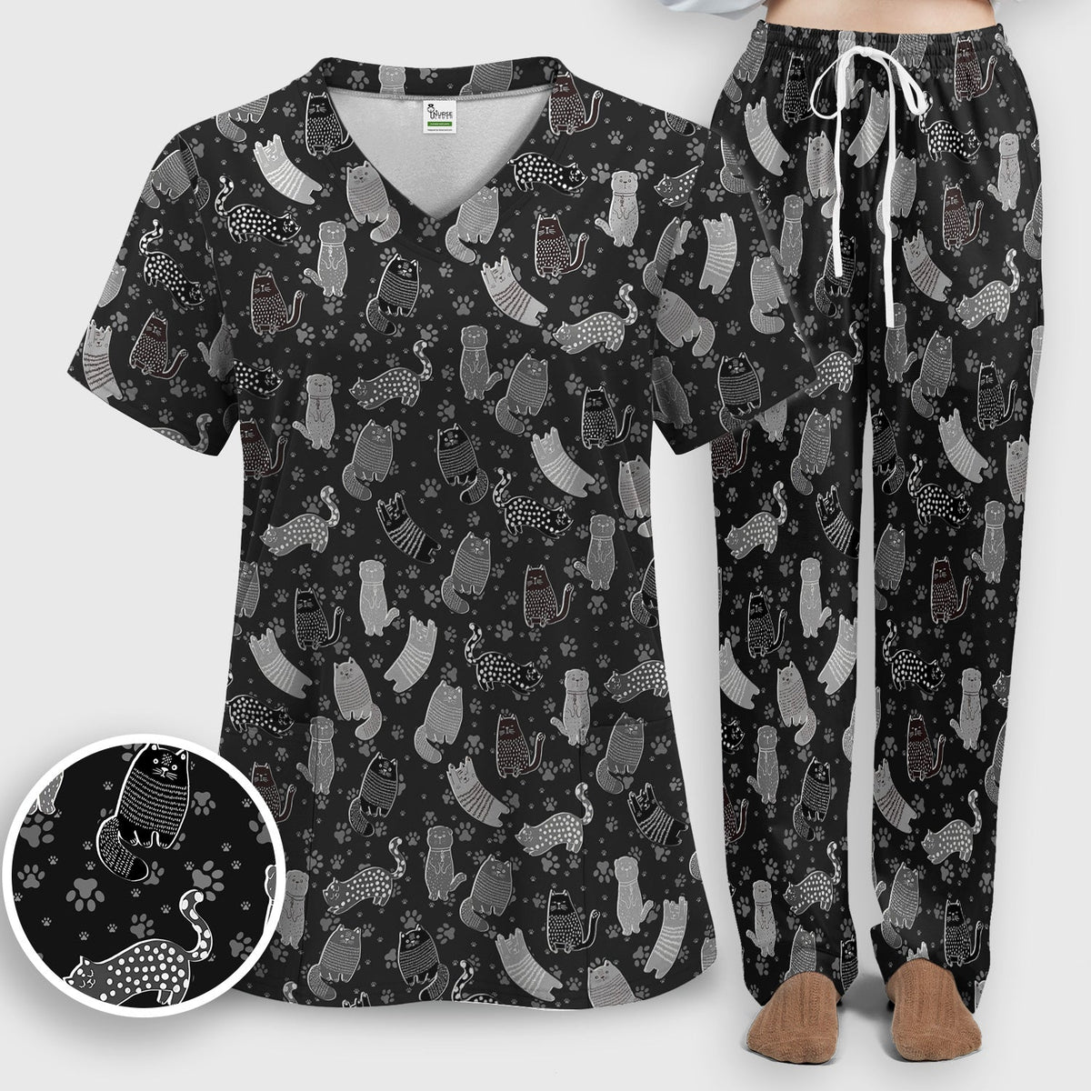 Cat Paw Print Nurse Scrub Set