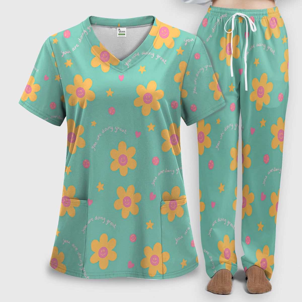 Smiley Flower Nurse Scrub Set
