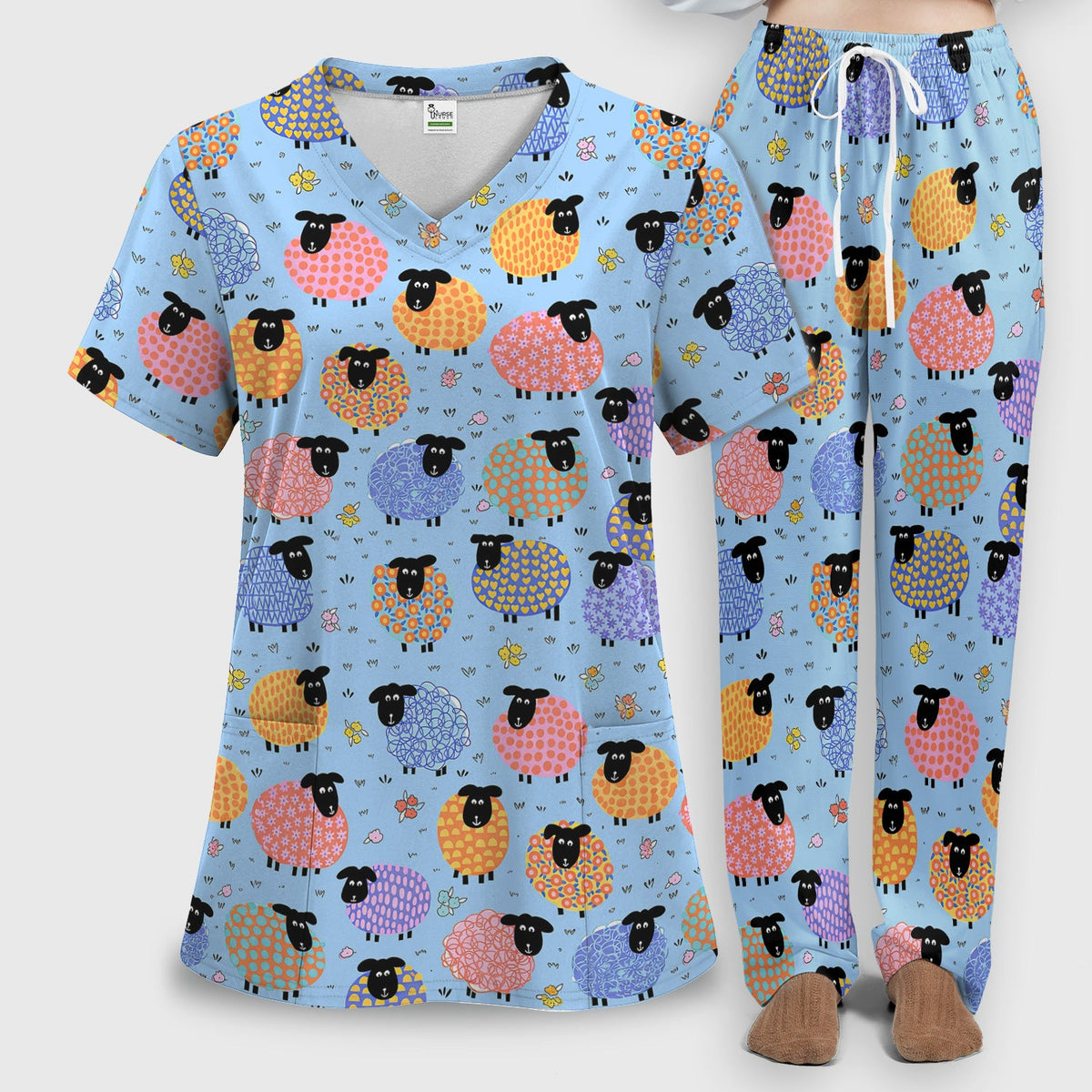 Colorful Sheep Nurse Scrub Set