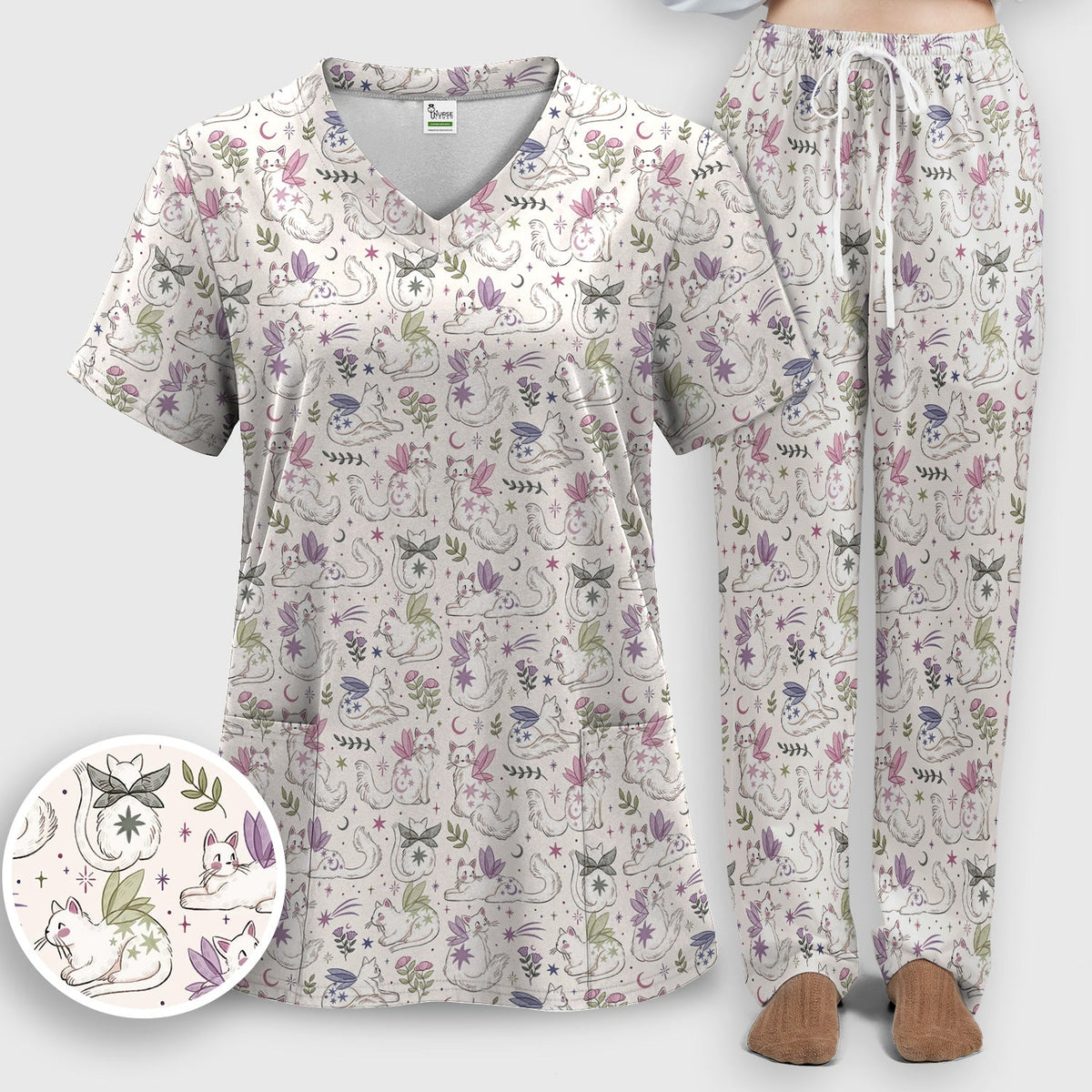 Fairy Cat Moon Star Nurse Scrub Set